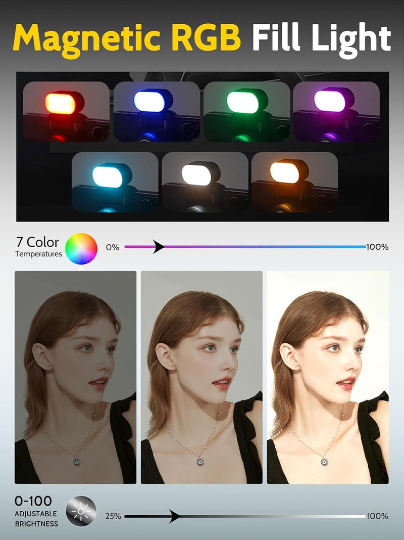 AOCHUAN حامل ثلاثي القوائم بتعقب الوجه التلقائي دوران 360 مع ضوء RGB، جيمبال أحادي المحور للهاتف لجهاز iPhone وAndroid مع جهاز تحكم عن بعد، حامل هاتف يتبعك لتسجيل الفيديو، مدونات TikTok (M2Pro أسود) - Image 5